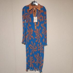 Arthur Apparel Crimped Midi Dress Long Sleeve Womens Size 6 New